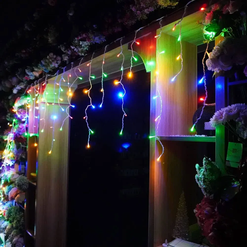 100LED 9.9Ft Icicle Lights8 Modes String LightsIcicle Lights with TimerConnec...