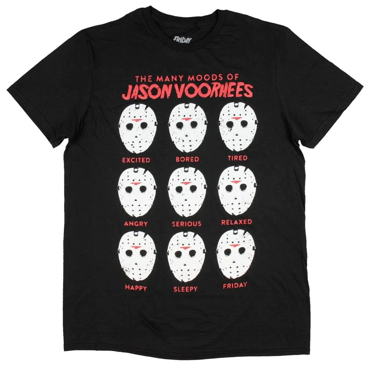 The Many Moods Of Jason Voorhees Mask Shirt Distressed Officially Licensed Horror Film Movie T-Shirt