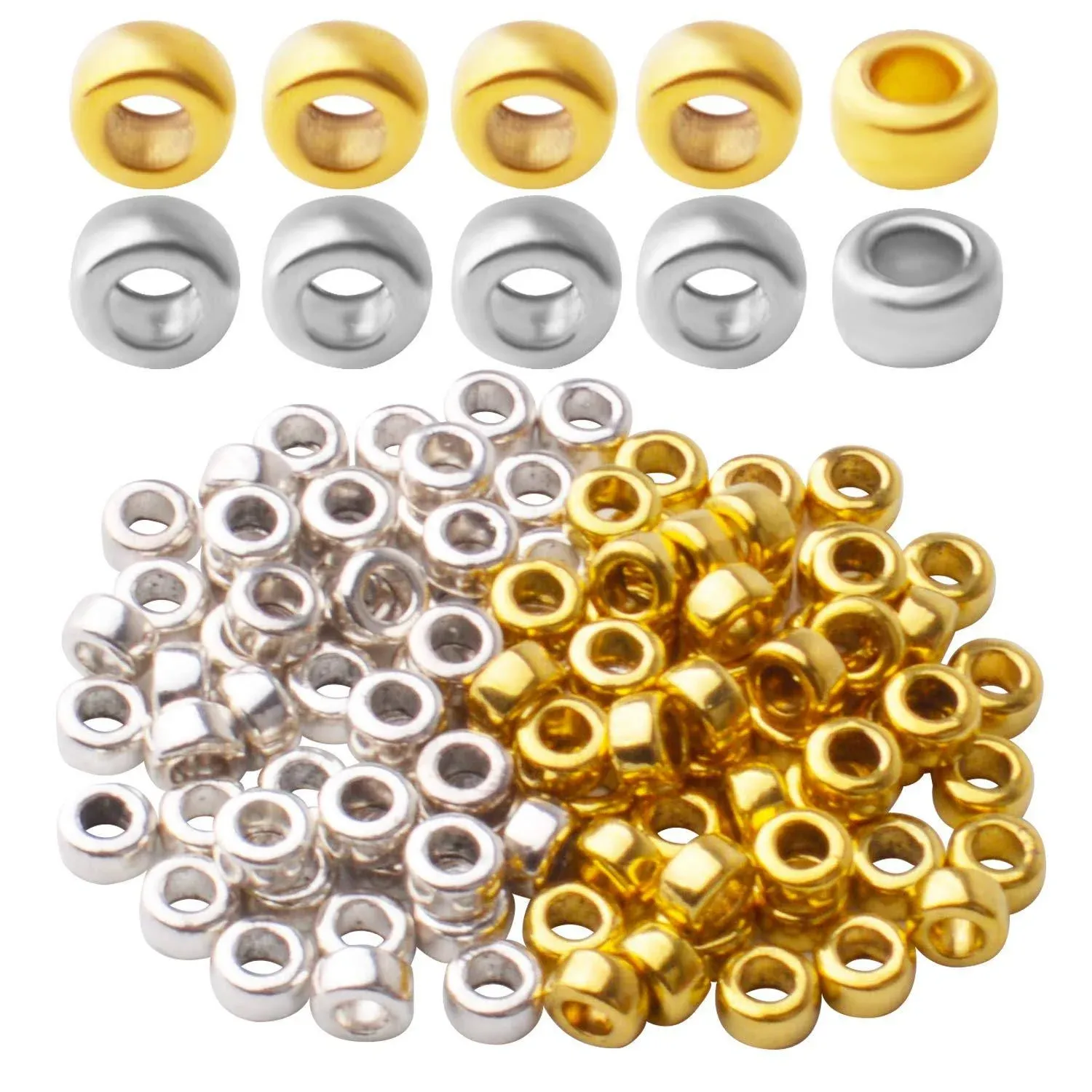 BronaGrand 100pcs Alloy Tube Spacer Beads Rondelle Beads European Column Spacers ...