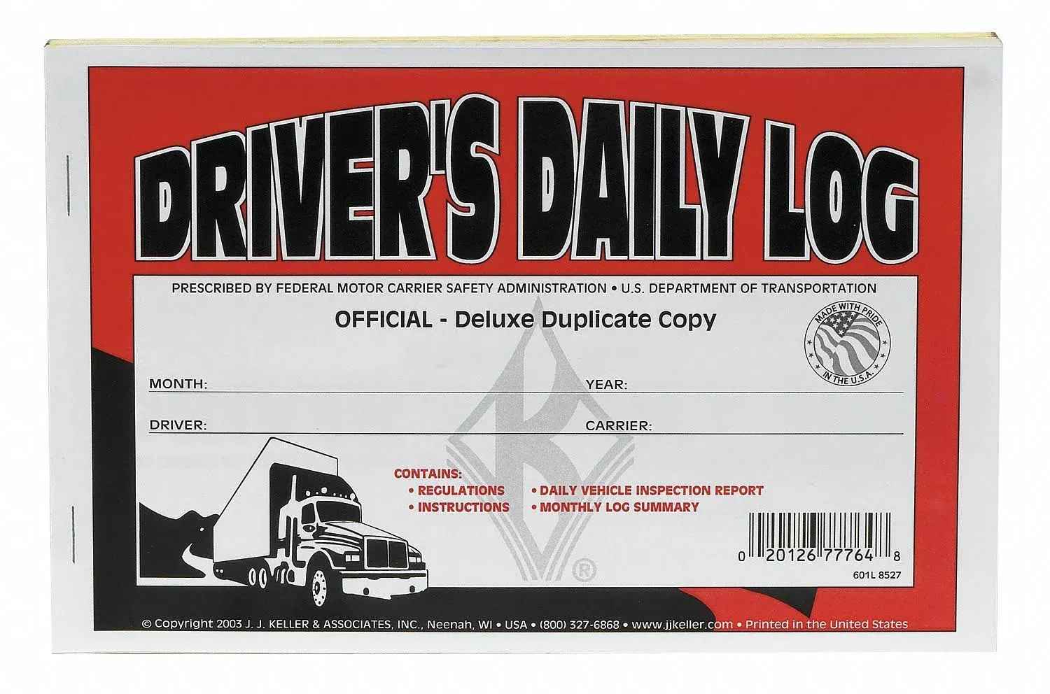 J J Keller 601L duplicate Driver S Daily Log Book Carbon