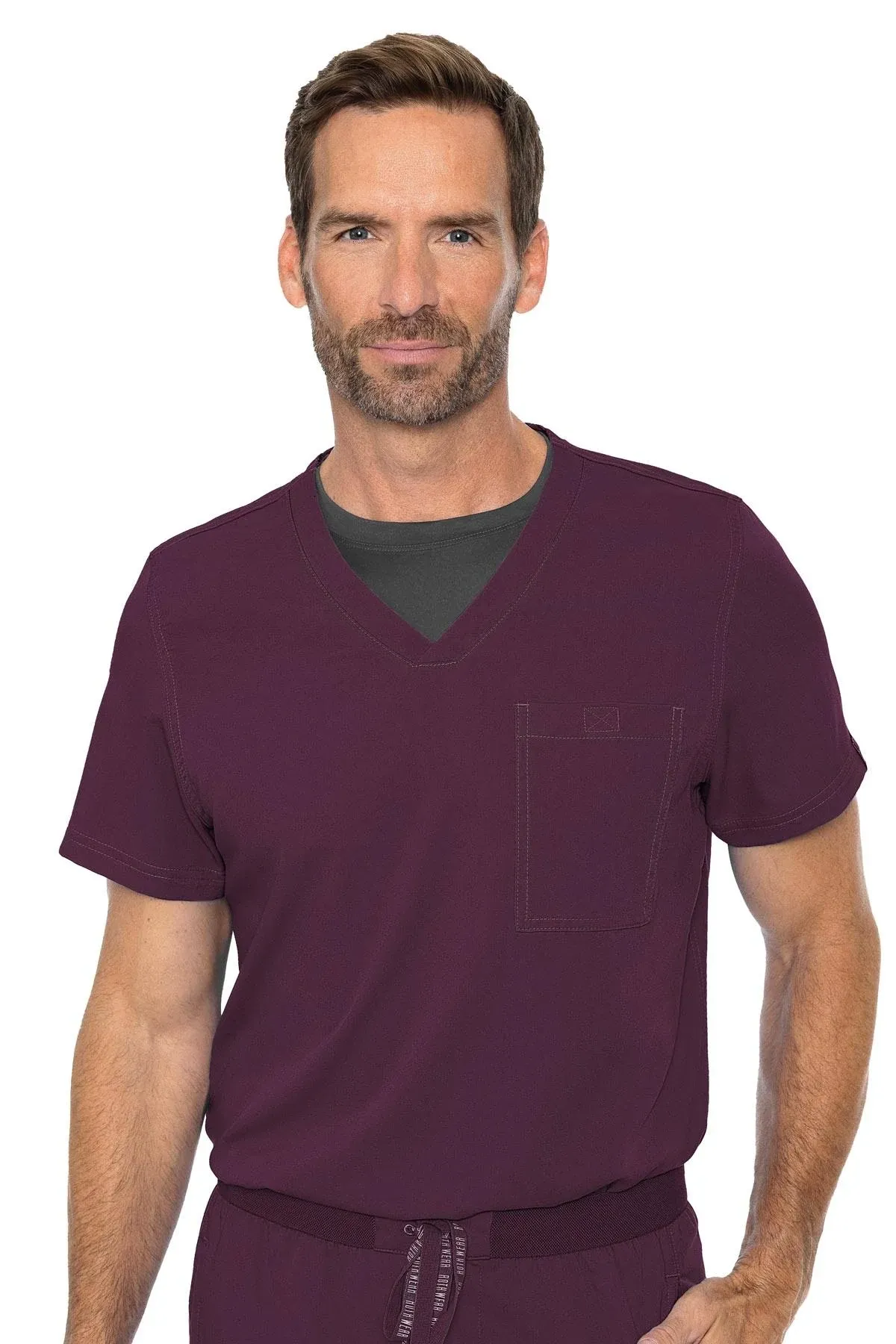 Med Couture Men&#039;s Scrubs Cadence One Pocket Top MC7478 WINE Wine Free Shipping