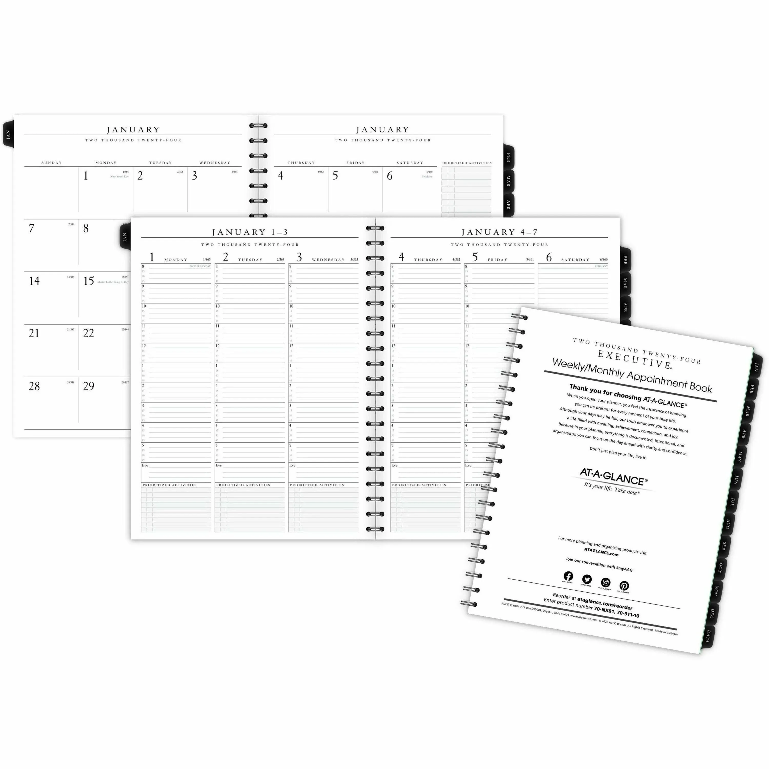 AT-A-GLANCE Executive Weekly/Monthly Refill For 70-NX81, 8-1/4&#034; x 11&#034;, 2024