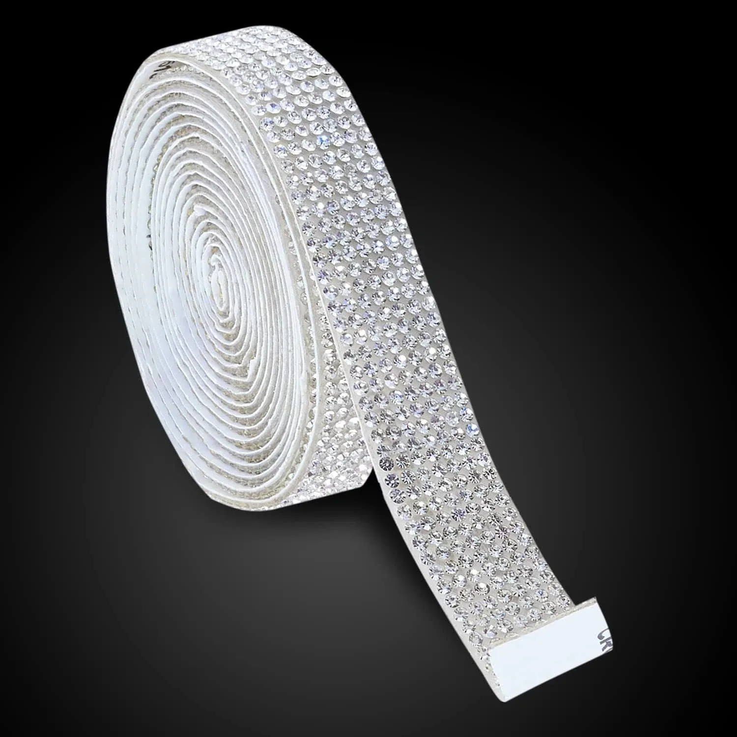 3 Yards Self-Adhesive Rhinestone Ribbon Strips,Crystal Diamond Sticker,Glitter Bling Tape Roll Banding Belt Wrap for Crafts DIY Event Dress Shoes Phone Car Party Decorations (White 7 Rows)