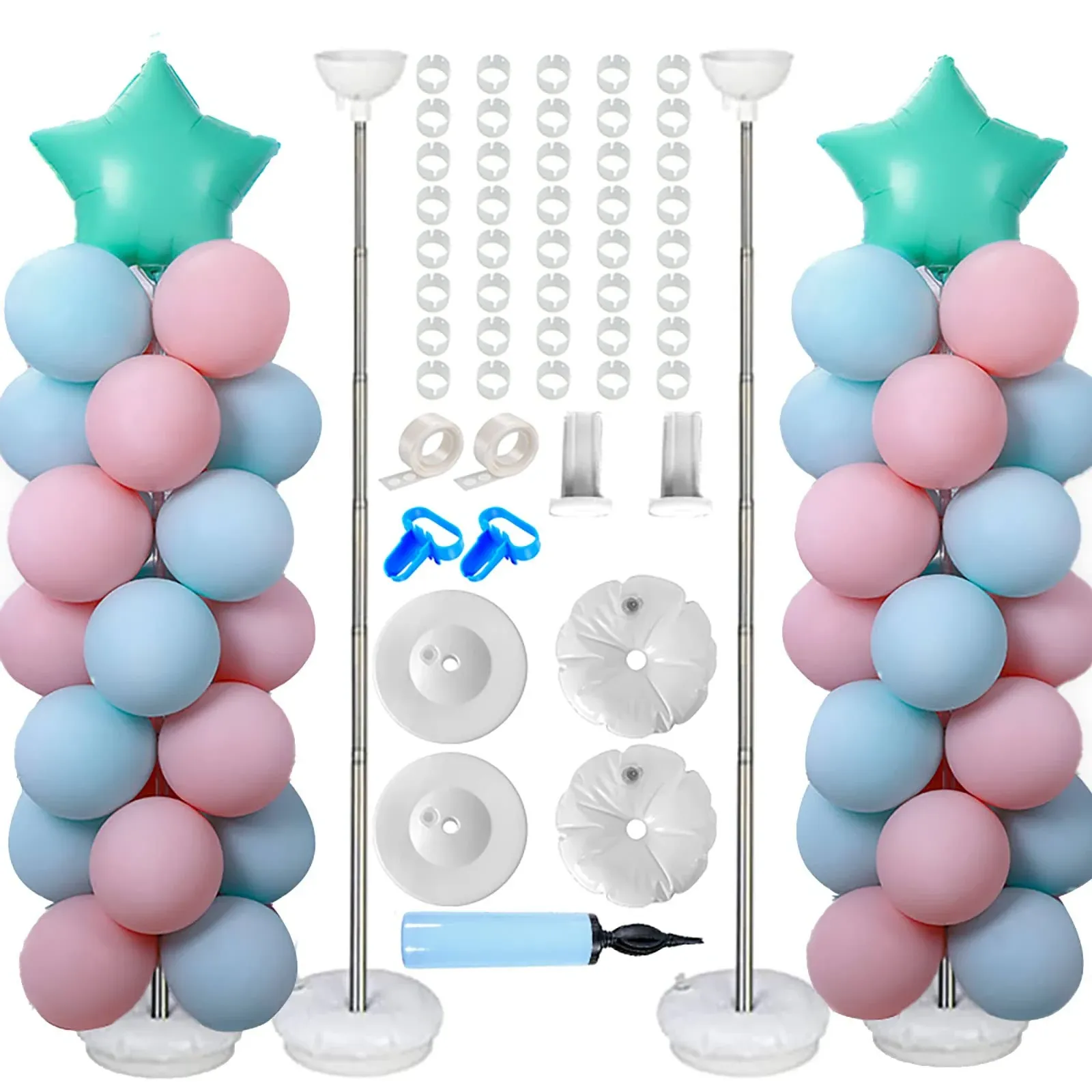 balloon column kit set of 2 metal adjustable balloon stand 8ft balloon tower stand kit with base Decorations for Baby Shower Graduation Birthday Wedding Party