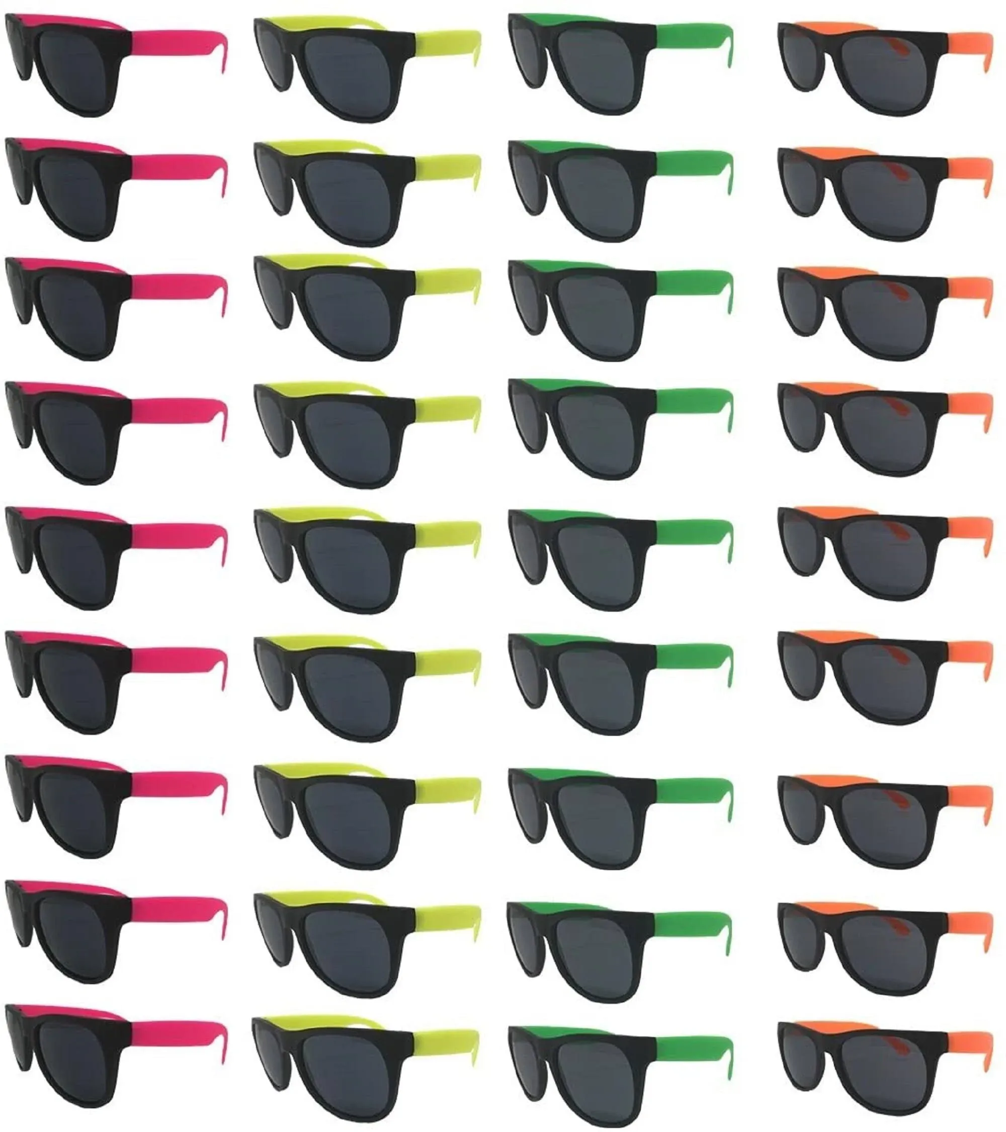 Neon Sunglasses Bulk Kids-Adults Party Pack 48 Green Pink Yellow Orange Sunglasses for Graduation Mardi Gras Holidays Birthdays UV 400 Protection Better Quality