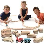 Play22 Wooden Train Tracks - 52 Pcs Wooden Train Set + 2 Bonus Toy Trains - Train Sets for Kids - Car Train Toys Is Compatible with Thomas Wooden