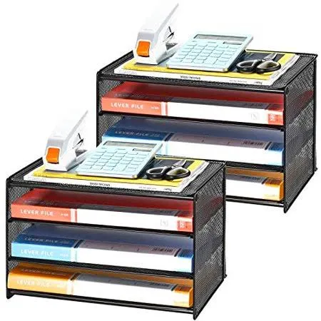 Samstar 2 Pack Paper Letter Tray, 3-Tier Desk File Organizer Paper Sorter Letter Shelf Rack, Mesh Made,Black