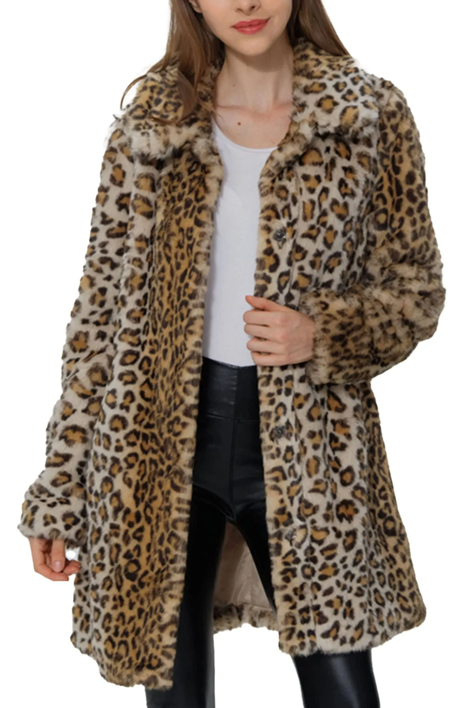 Bellivera Womens Leopard Print Fleece Coat, Fall and Winter Fashion Fuzzy Jacket Faux Fur Fluffy Cardigan Overcoat