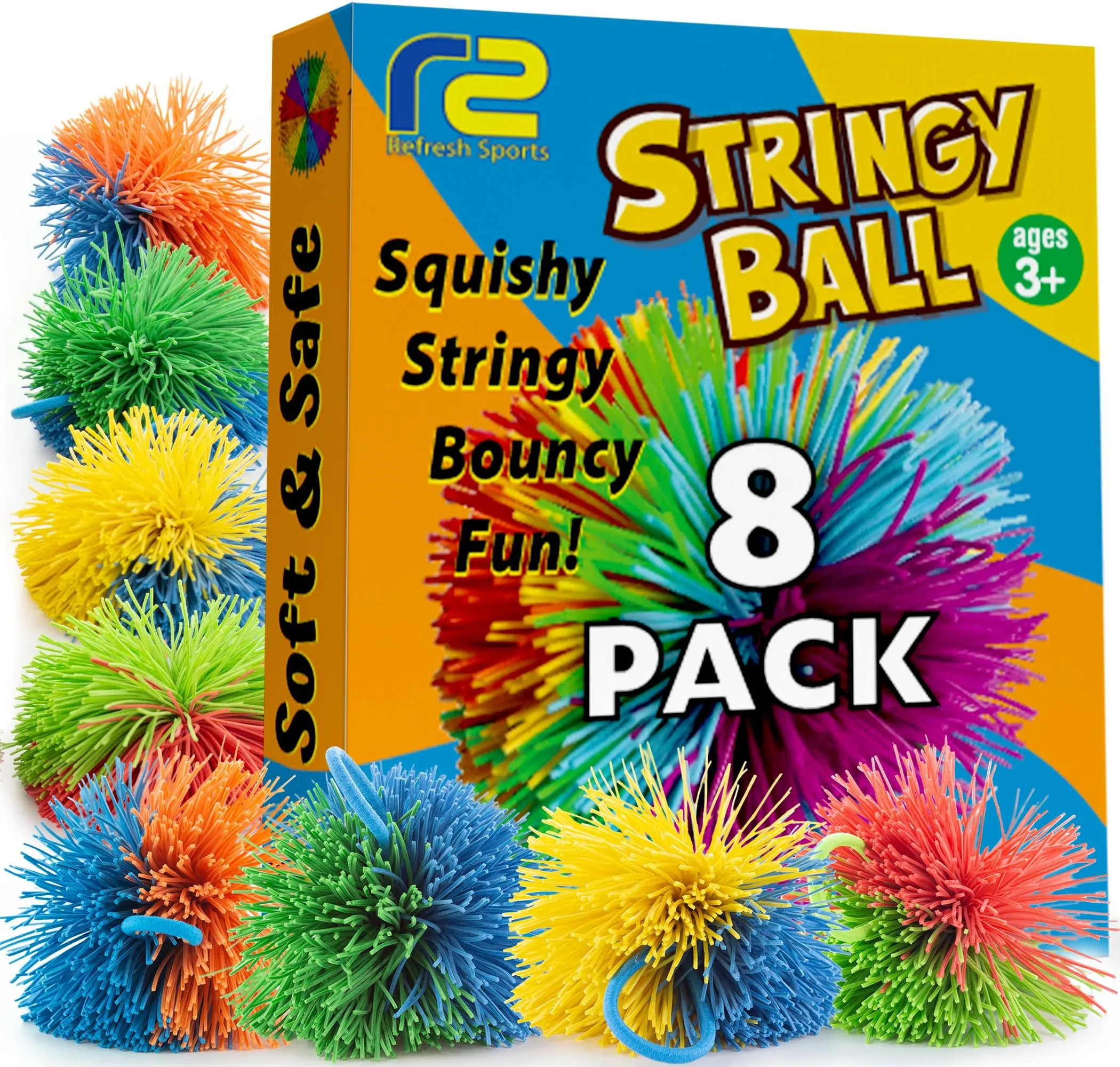 Refresh Sports Stringy Balls & Sensory Toys for Kids 8 Pack - Stocking Stuffers for Kids Ages 4 5 6 7 8 9 Year Old Gift Ideas - Best Toddler Gifts for Boys & Girls