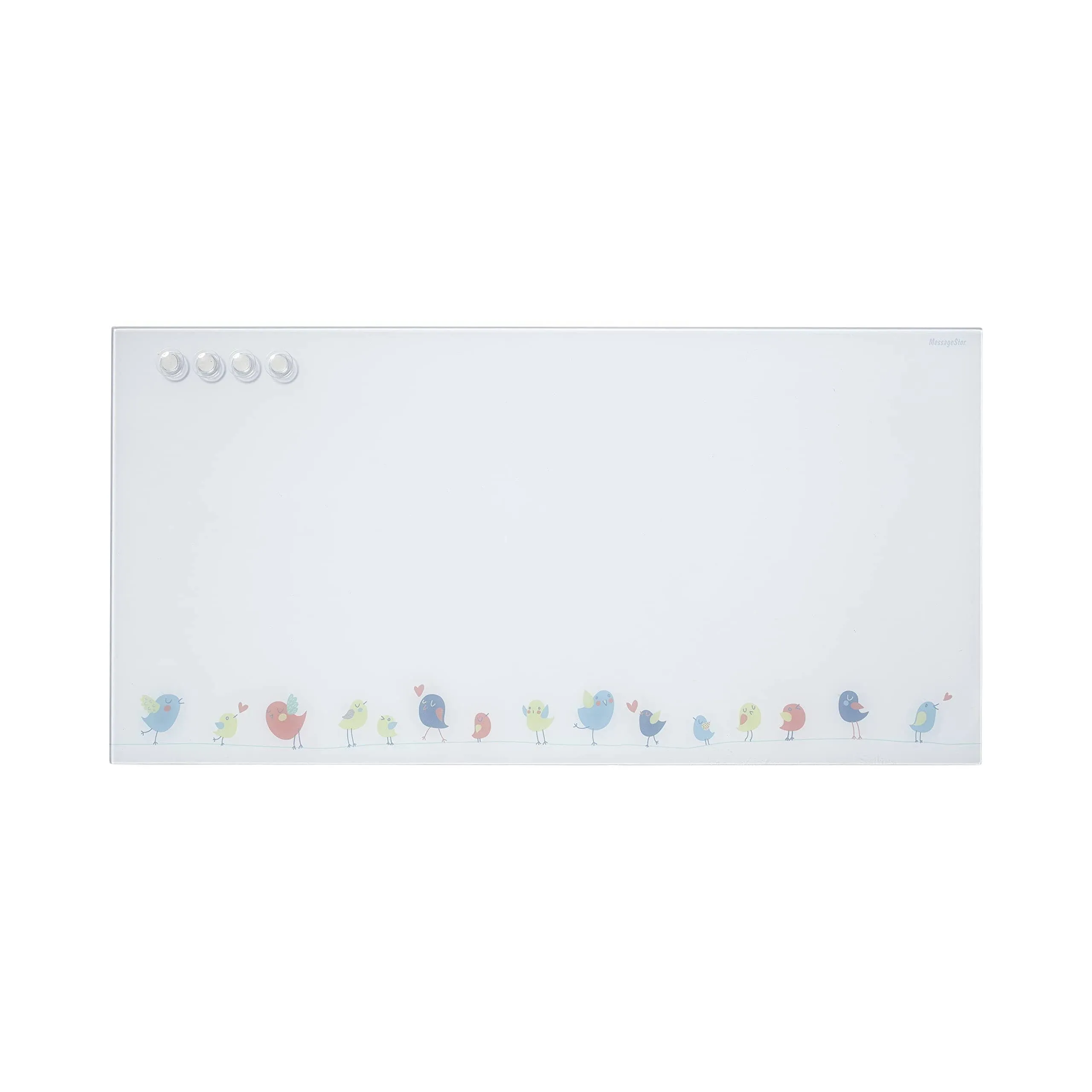 ECR4Kids MessageStor Magnetic Dry-Erase Glass Board with Magnets, 18in x 36in, Birds