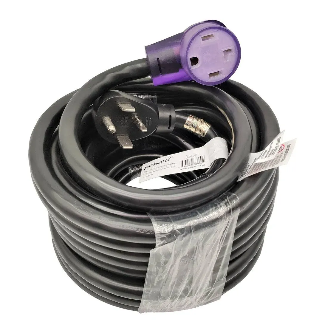 Parkworld EV/Dryer 4 Prong 14-30 Extension Cord UL Listed, NEMA 14-30P to 14-30R Lighted Female, 30A, 250V, 7500W (50FT)