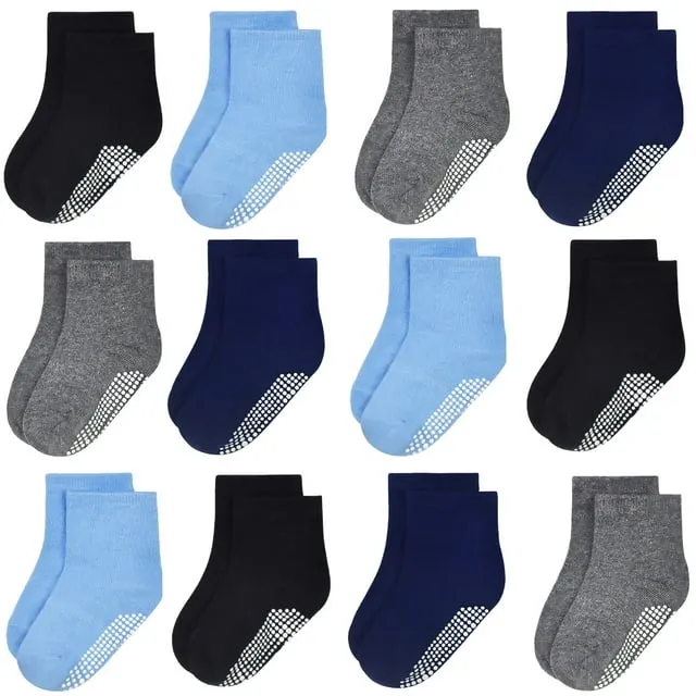 Toddler Boys Girls Non Slip Socks 12 Pairs Anti Skid Sticky Baby Socks Cotton Socks for 0-7 Years Little Kids Infants