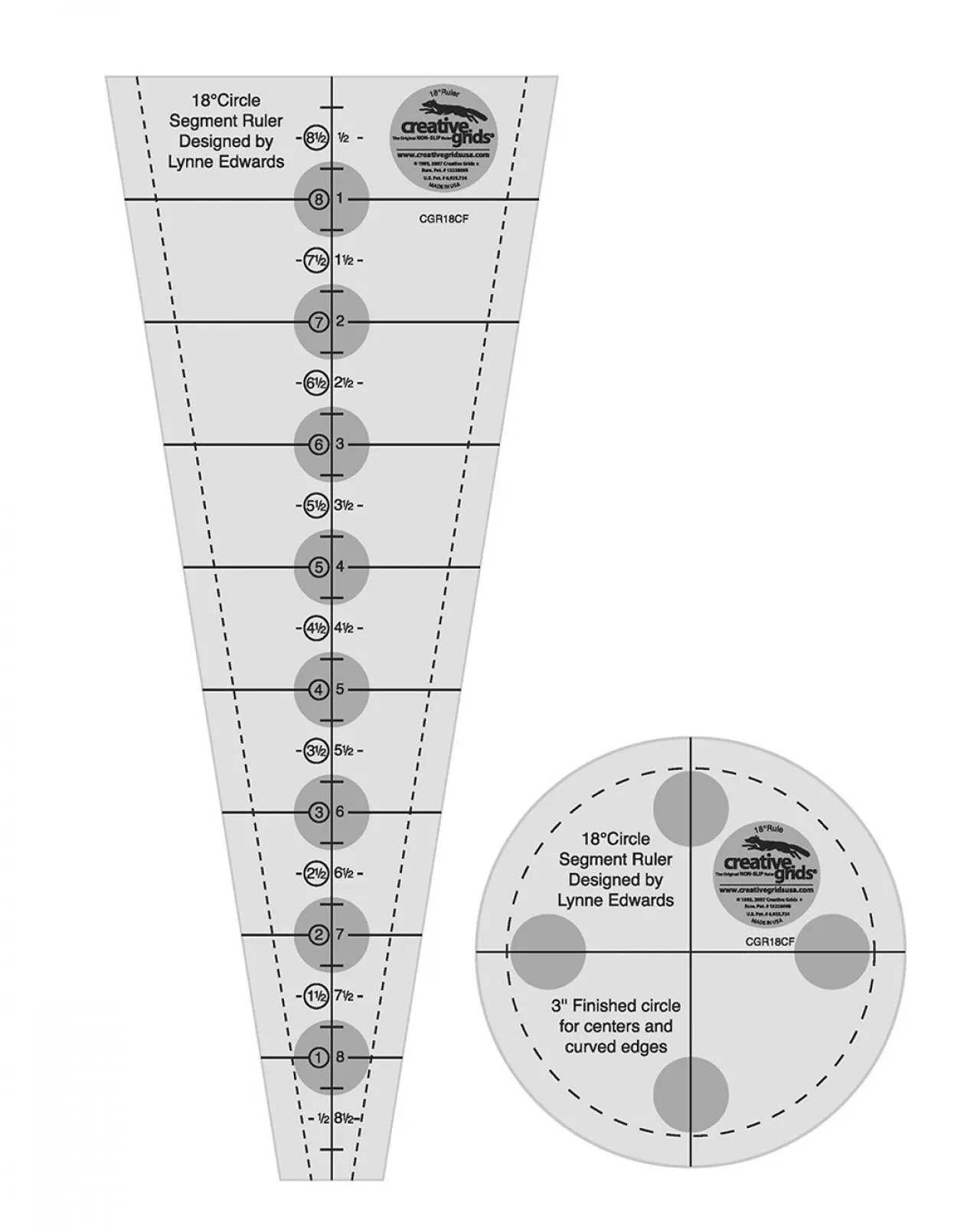 Creative Grids Non Slip 18 Degree Dresden Plate Ruler 3 1/2in QBPN Patterns