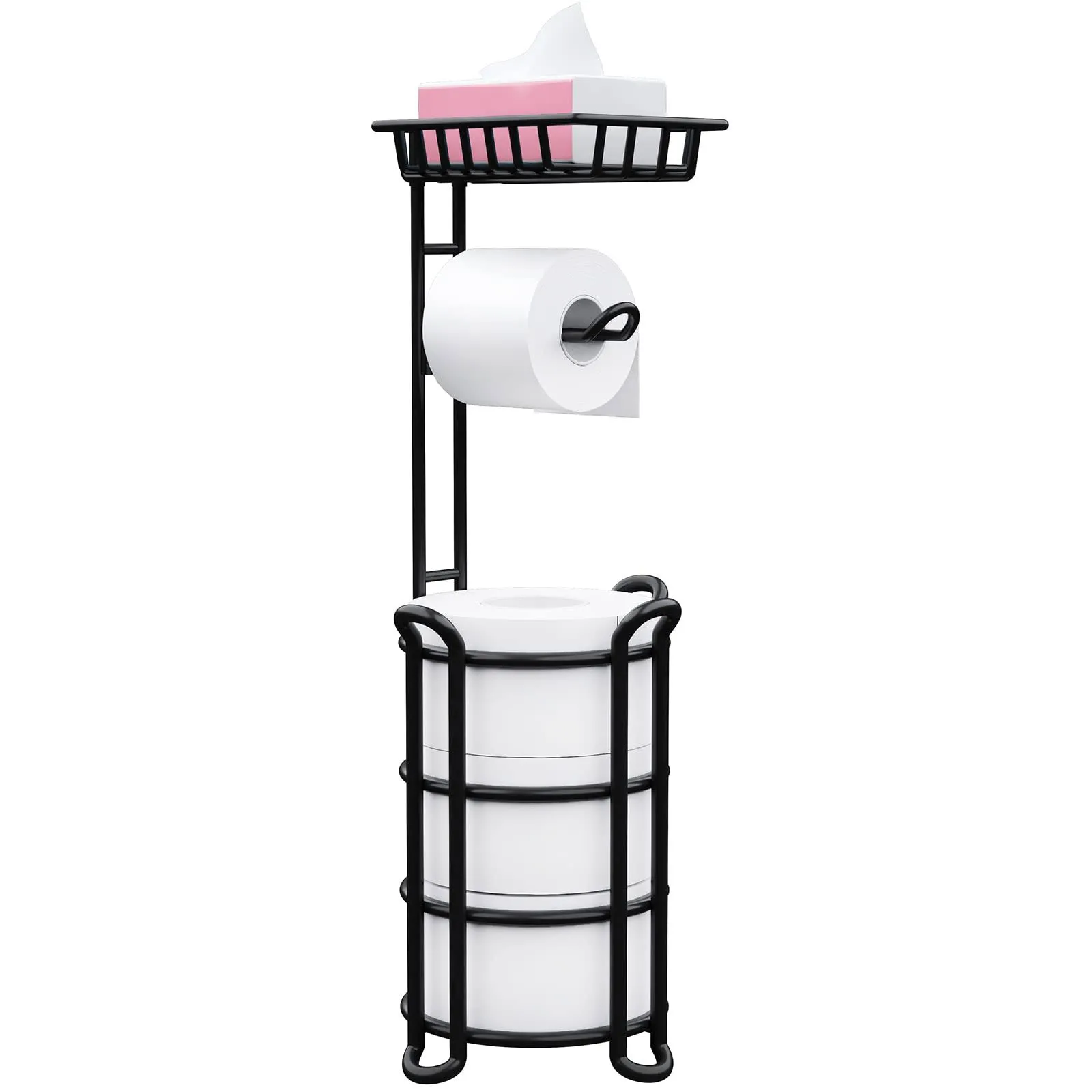 Holder Stand with Shelf for , Bathroom Free Standing Tissue Roll Storage Rack...