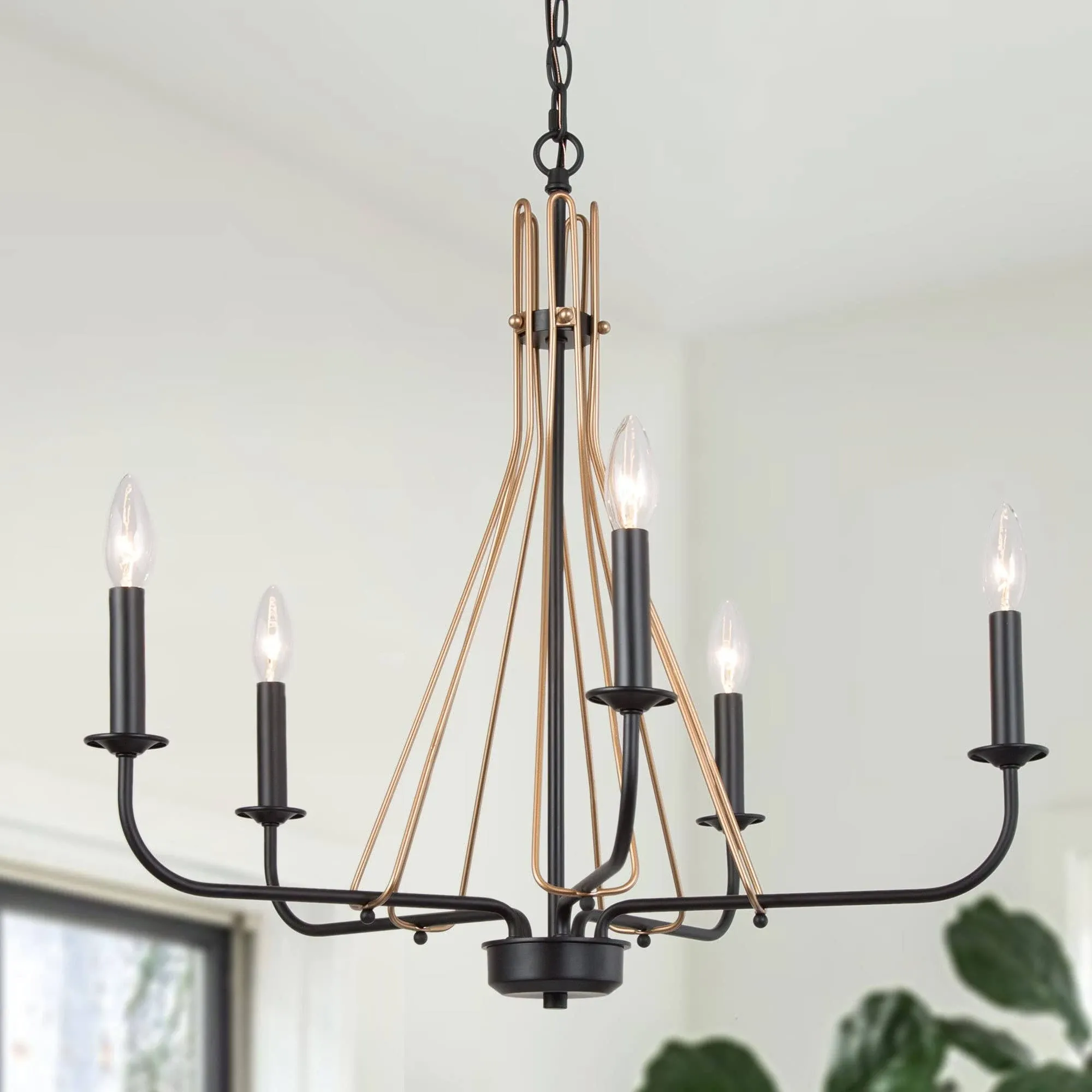 Durent Lighting ! Black &amp; Gold Chandelier Light Fixture, 5-Light Large Mod 25.5´