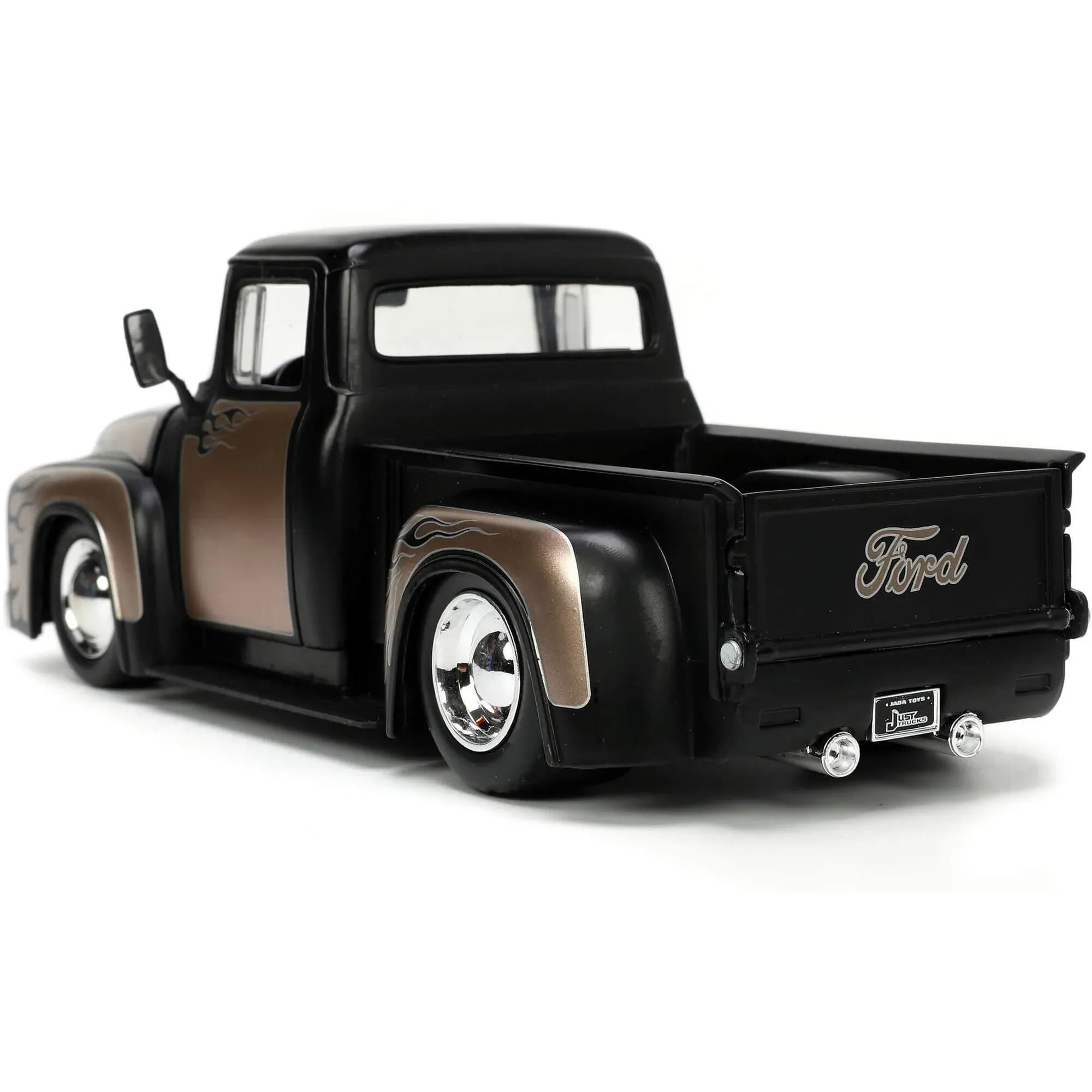 Jada 1956 Ford F-100 Pickup Truck Matt Black and Champagne with Flames