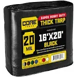 16 ft x 20 ft Heavy Duty 20 Mil Tarp, Black, Polyethylene