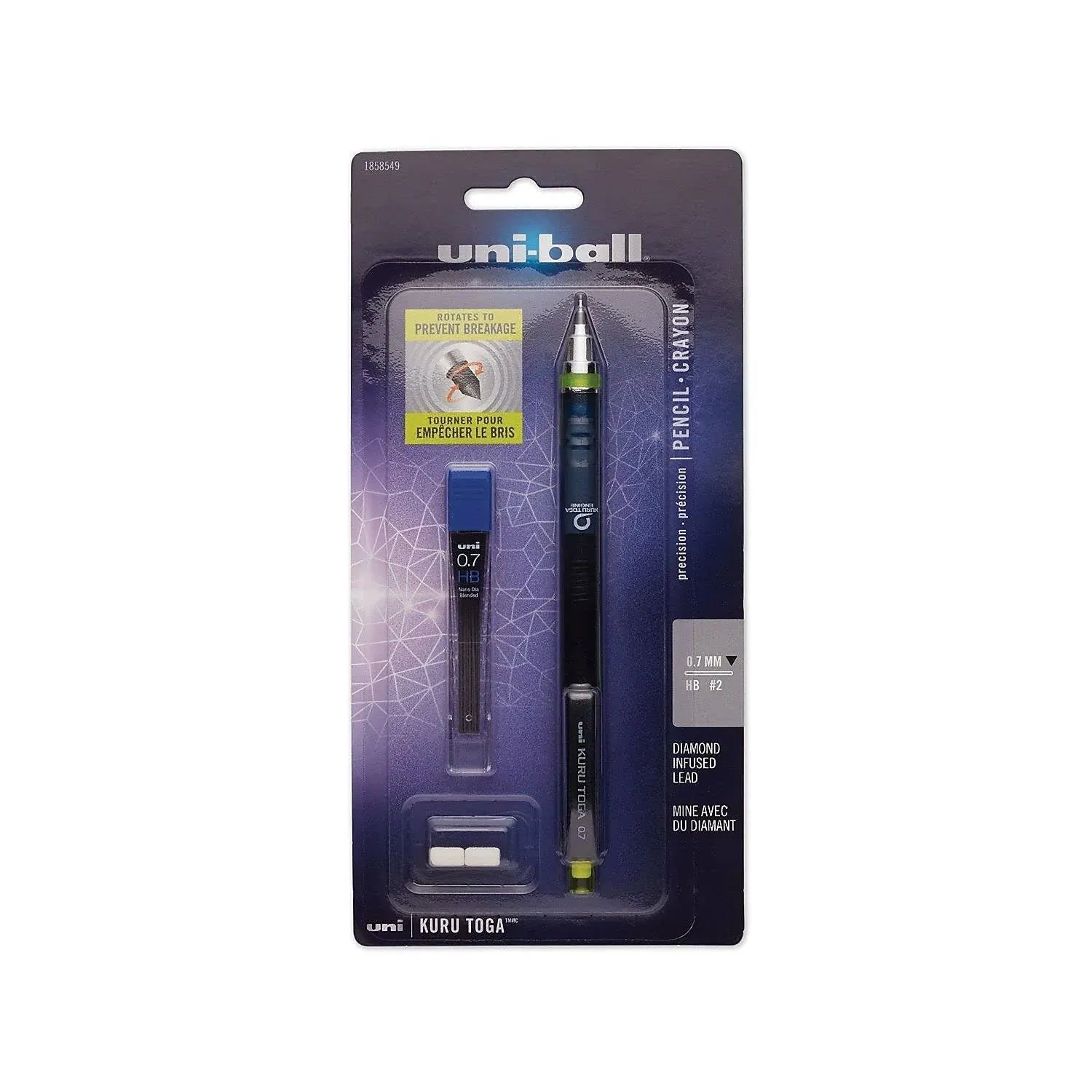 Kurutoga Mechanical Pencil, 0.7 mm, HB (#2), Black Lead, Black/Green Barrel - Uni-Ball 1858549