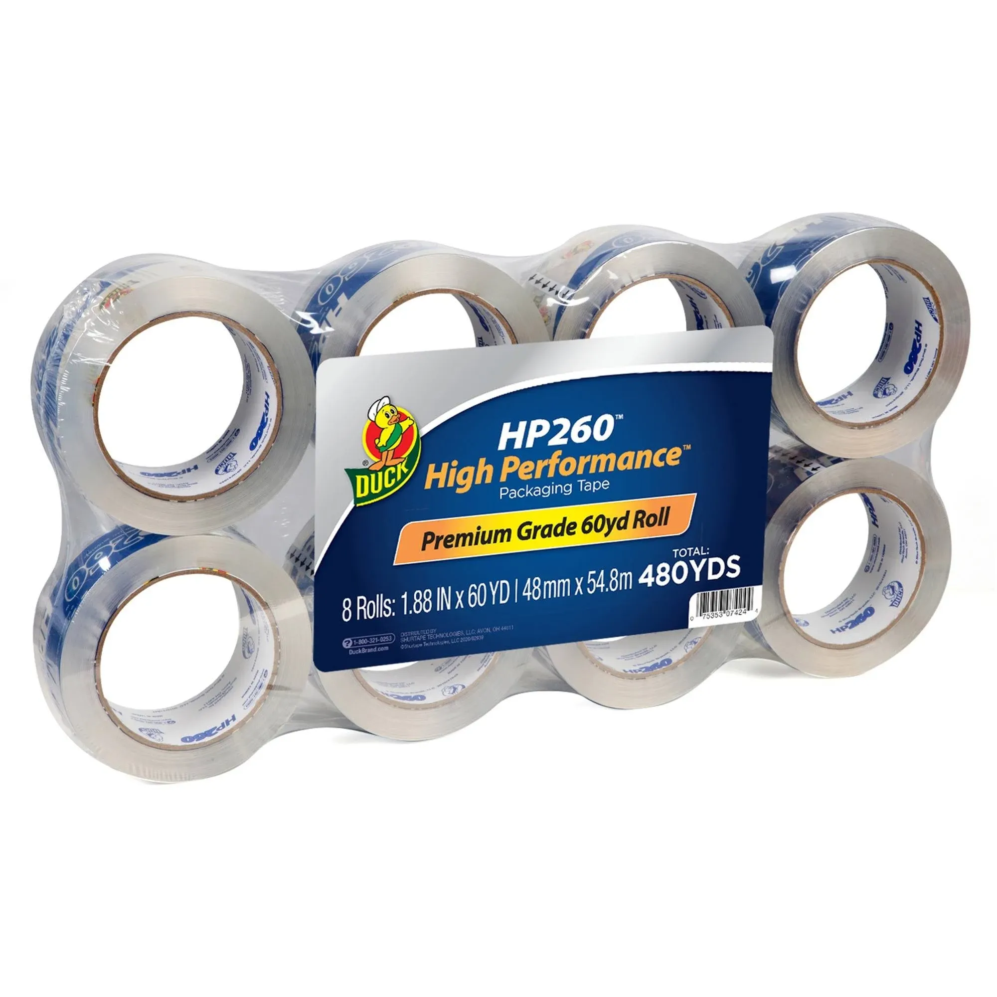 Duck Packing Tape, 1.88" x 60 yds, Clear - 8 pack