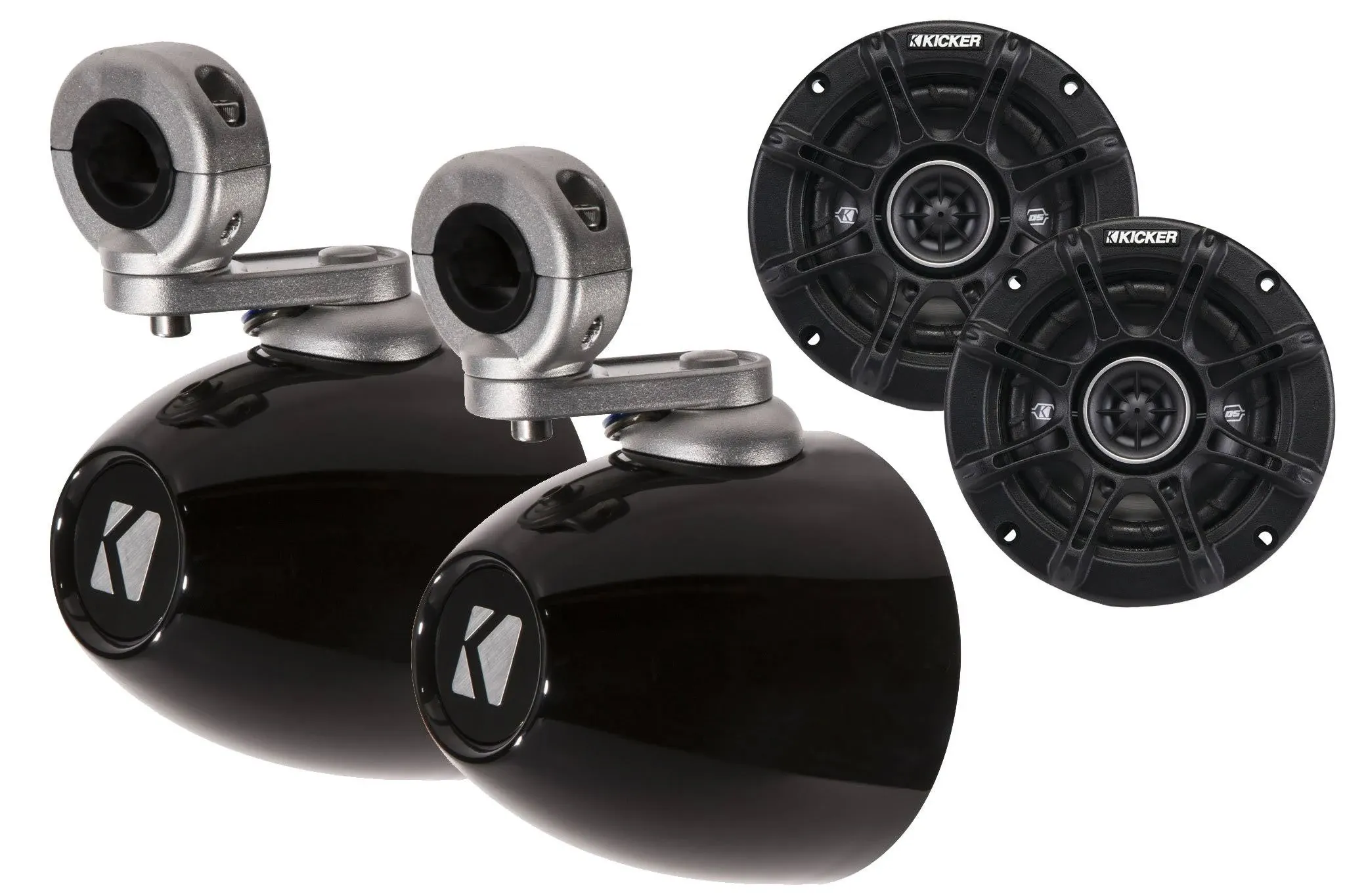 Kicker Black Mini Wake Tower Enclosures Loaded with Kicker 4" DSC Speakers