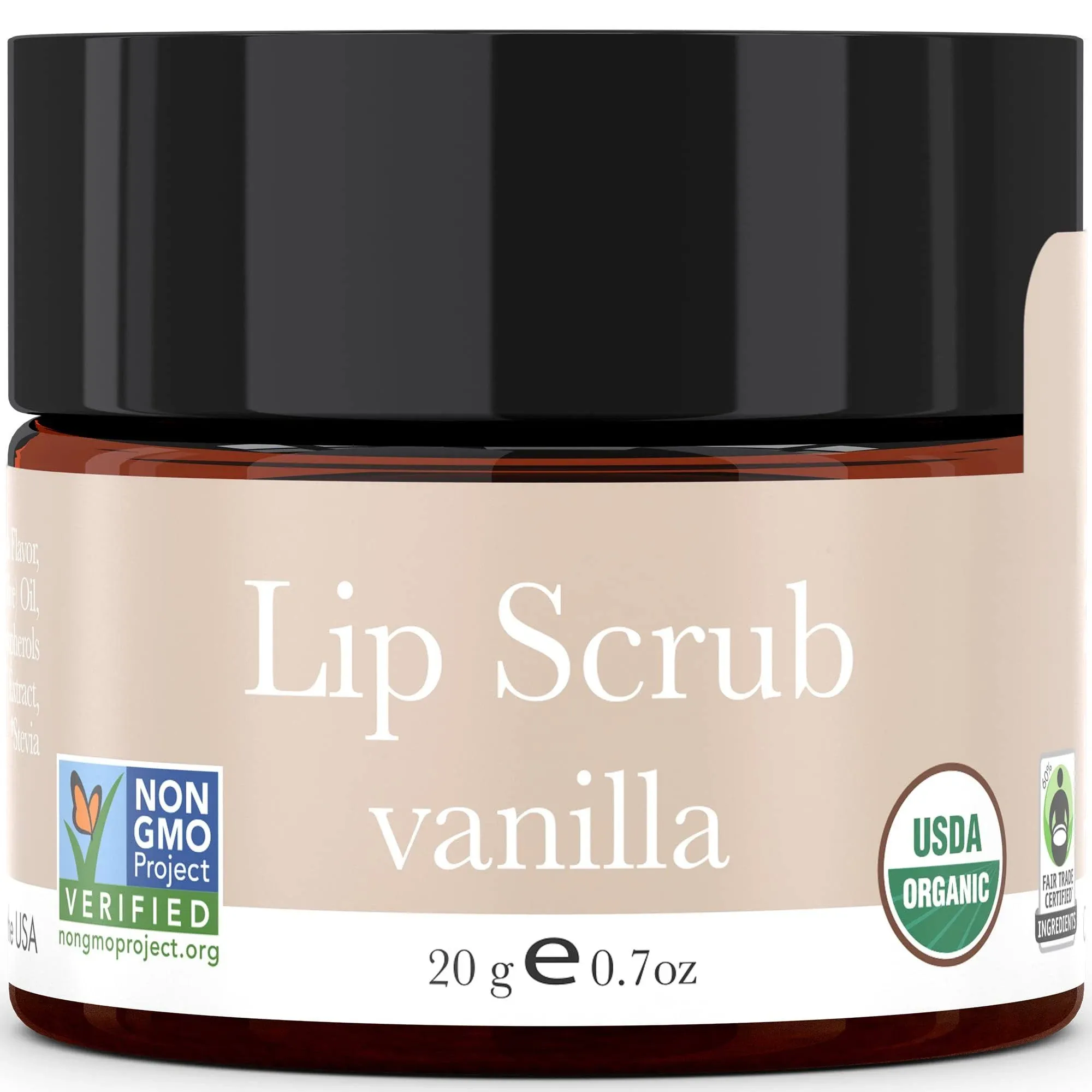 Organic Lip Scrub Vanilla - USA Made All Natural Moisturizing Lip Exfoliator Scrub for Dry Lips, Lip Care Christmas Gifts for Her, Self Care Gifts for Women & Mom, Stocking Stuffers for Teens & Adults