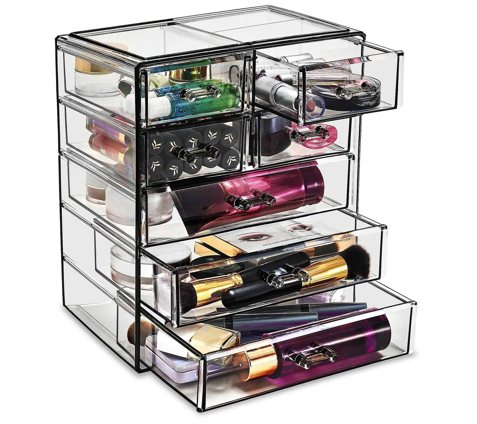 Sorbus Makeup Organizer - Clear Display Storage (3 L, 4 S Drawers - Black Jewel)