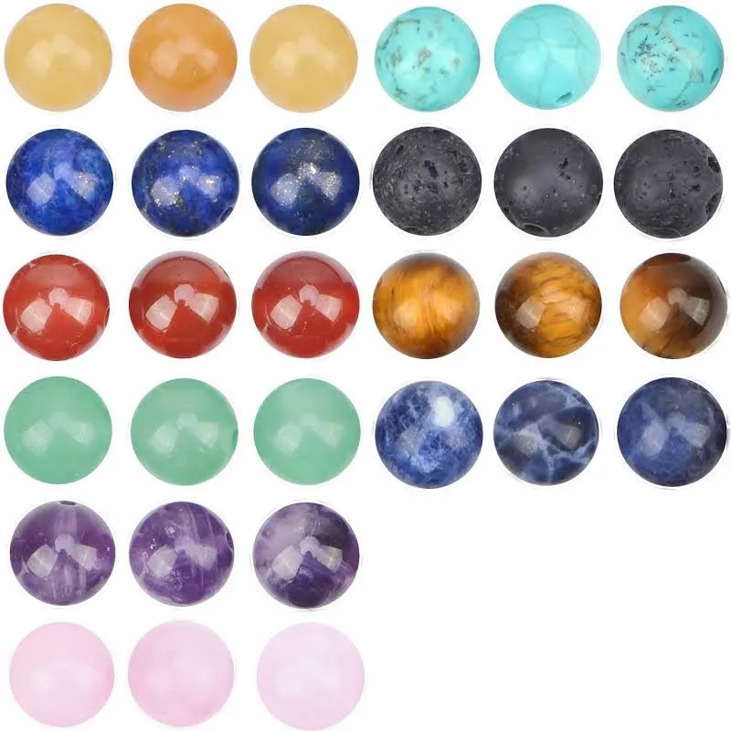 80Pcs Natural Crystal Beads Stone Gemstone Round Loose Energy Healing Beads with Free Crystal Stretch Cord for Jewelry Making (Mixed Colors A, 10mm)