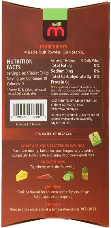 mberry Miracle Berry Tablets, Miracle Fruit Snacks, 10 Count.12 Ounce, Pack of 1