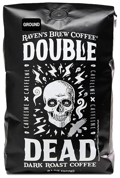 Raven&#039;s Brew Coffee Double Dead Dark Ground Roast Coffee 2 lb / 907 g Exp 01/24