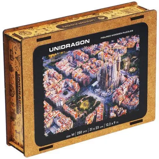 UNIDRAGON Original Wooden Jigsaw Puzzles - City Sagrada Familia, 250 pcs, Medium 12.2"x9", Beautiful Gift Package, Unique Shape Best Gift for Adults and Kids