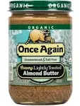 Once Again Organic Crunchy Almond Butter, 16oz - Roasted - Salt Free, Unsweetened - USDA Organic, Gluten Free Certified, Peanut Free, Vegan, Kosher, Paleo - Glass Jar