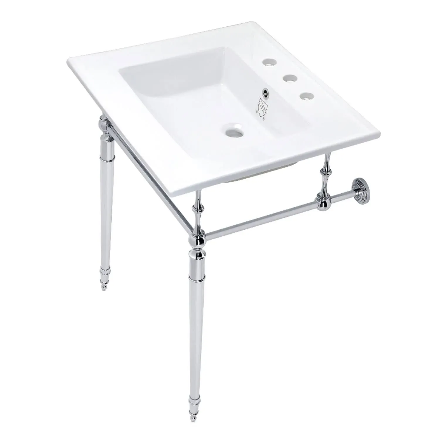 Kingston Brass KVPB25227W4CP Edwardian 25-Inch Console Sink with Brass Legs (4-Inch, 3 Hole), White/Polished Chrome - Kingston Brass KVPB25227W4CP