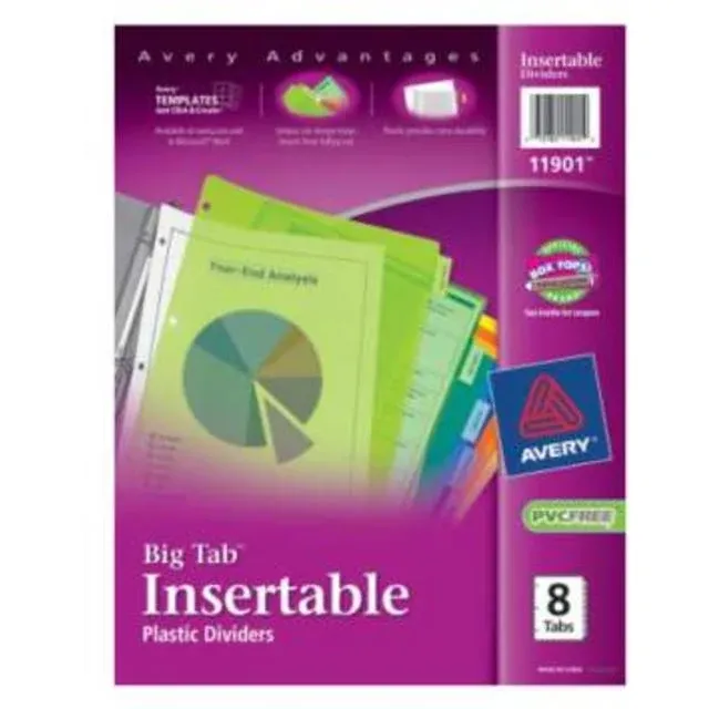 Avery Big Tab Dividers, Plastic, Insertable, 8 Tabs