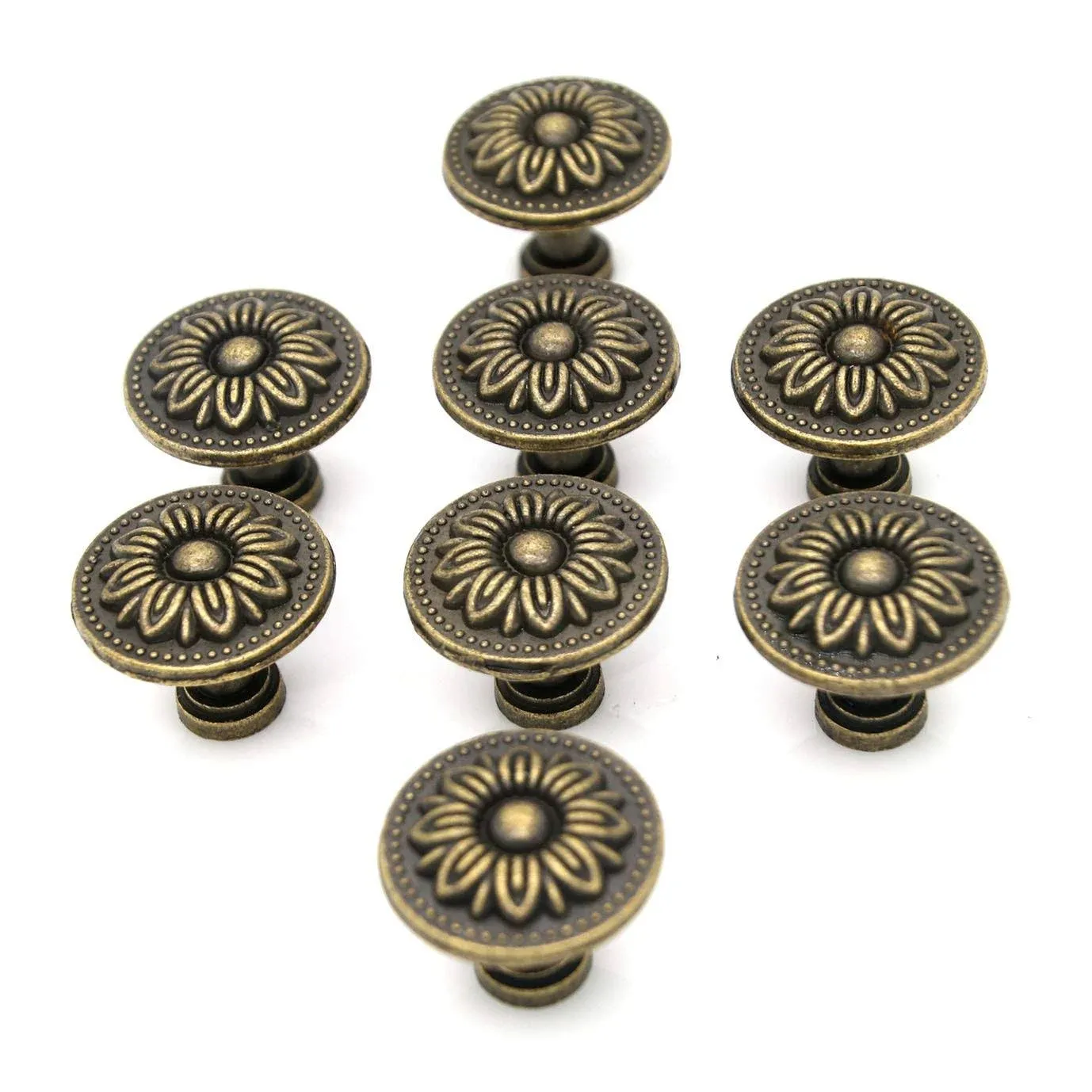 LXZ 8 PCs Vintage Antique Brass Knobs Handles Pulls with Flower Pattern for Cabinet Drawer Door