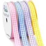 Ribbli 4 Rolls 3/8 Inch Gingham RibbonTotal 40 Yards100% Polyester Woven Edge...