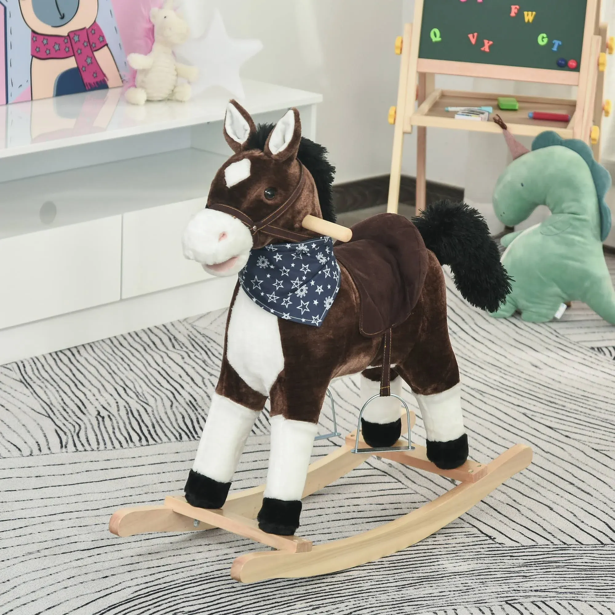 Qaba Kids Plush Ride-On Rocking Horse Toy