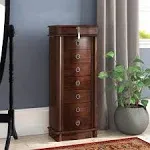 Jewelry Armoire Organizer Standing Brown Wood  Jewelry Box Chest Rich Walnut