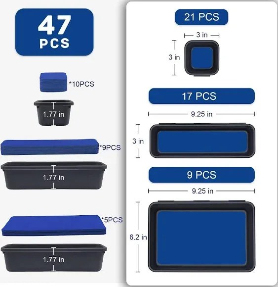 Tool Box Organizer, Tool Drawer Organizer Tray Divider, Toolbox Organization, Garage Tool Organizers and Storage, Tool Box Accessories for Rolling Tool Chest Cabinet (Blue (47PCS))