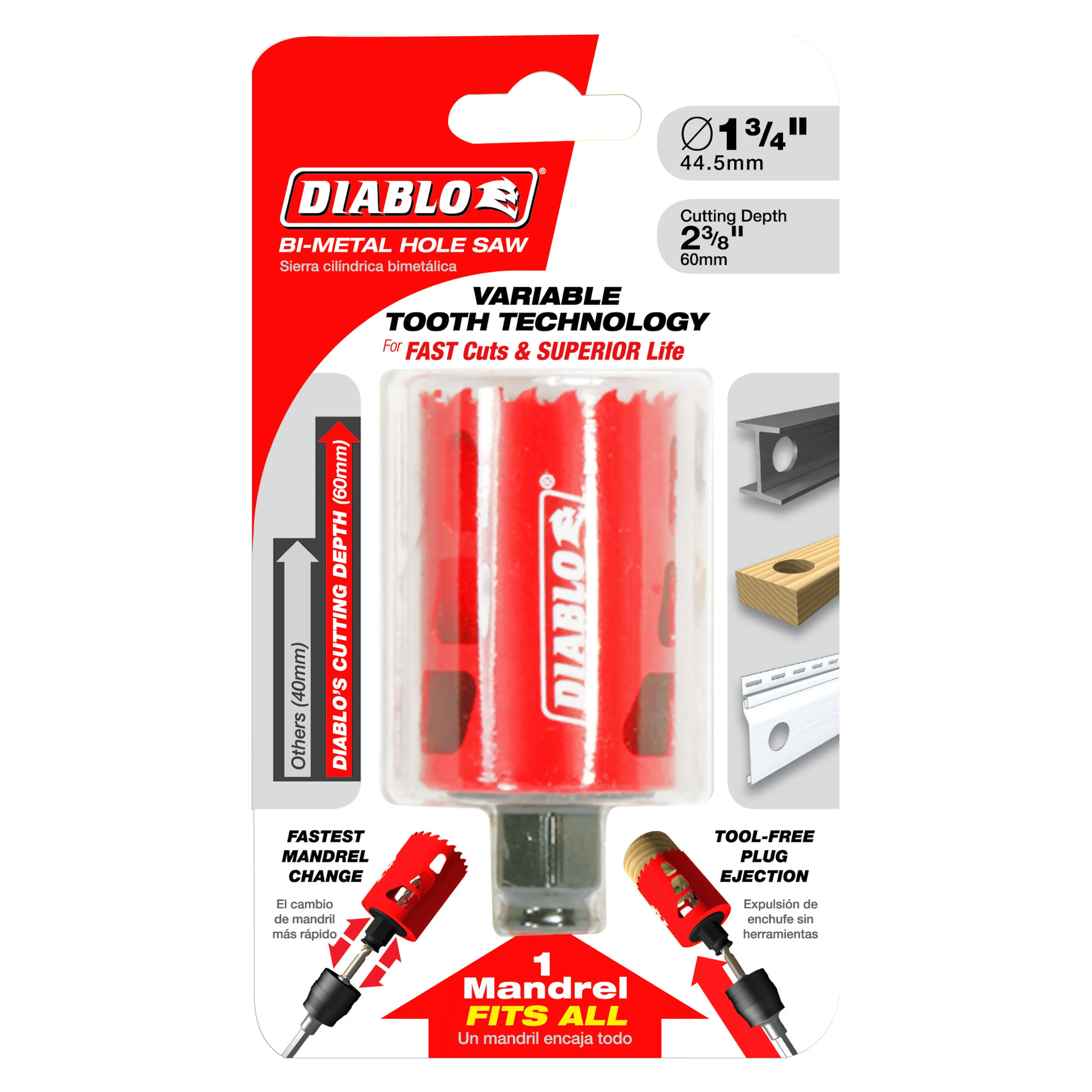 Diablo DHS1750 1-3/4&#034; Dia. x 2-3/8&#034; Long Bi-Metal Hole Saw 1 pc.