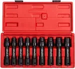 Sunex 2695, ½ Inch Drive Driveline Limited Clearance Socket Set, 12-Point, 9-Piece, Metric, 8mm-17mm, Cr-Mo Steel, Heavy Duty Storage Case