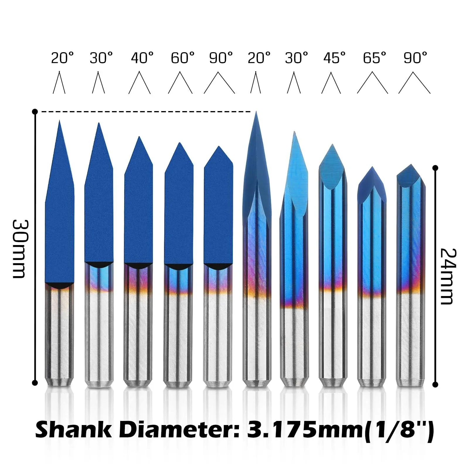 Genmitsu 10 Pcs 1/8'' Shank CNC Router Bits Set, Flat V-bit & Triangul