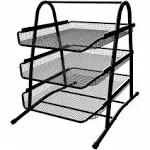 3 Tier Paper Tray Organizer for Desk, Black Stackable File Rack Metal Mesh Le...