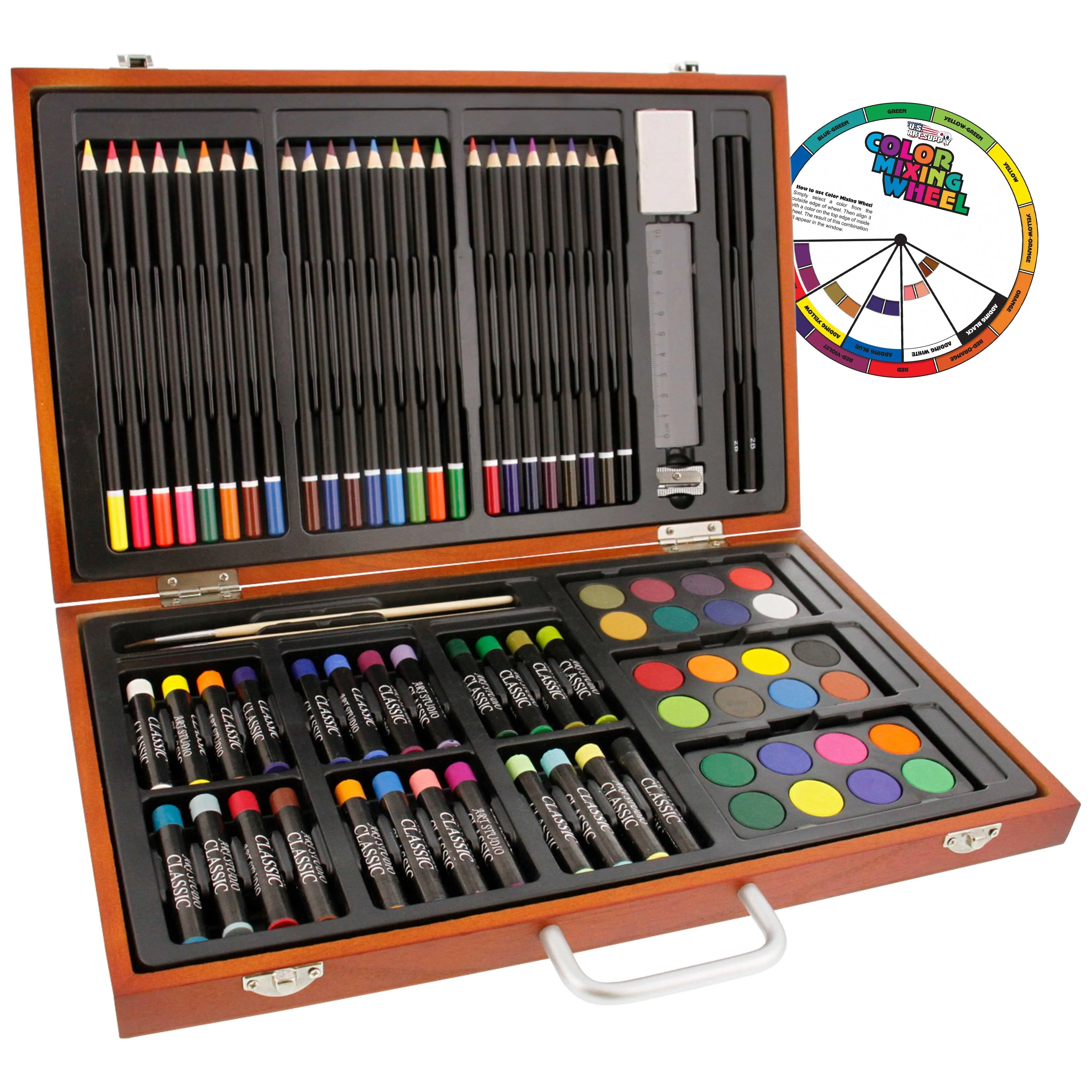 US Art Supply 82 Piece Deluxe Artist Studio Creative Wood Box Set