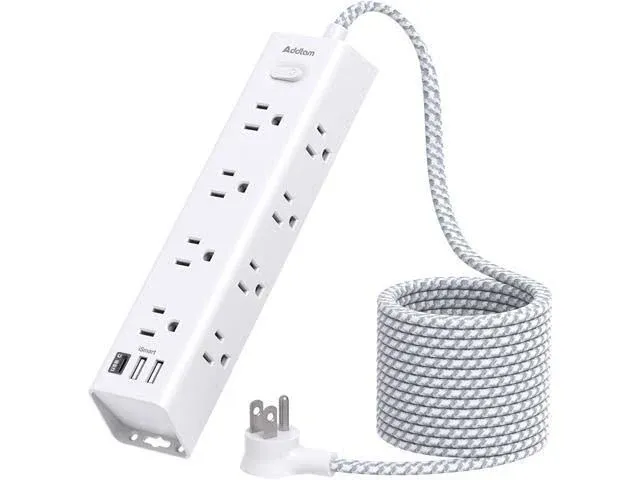 Surge Protector Power Strip - 10 ft Extension Cord, Power Strip with 12 Widely AC Outlet 3 USB, Flat Plug, Wall Mount Overload Protection, 1050J, Desk