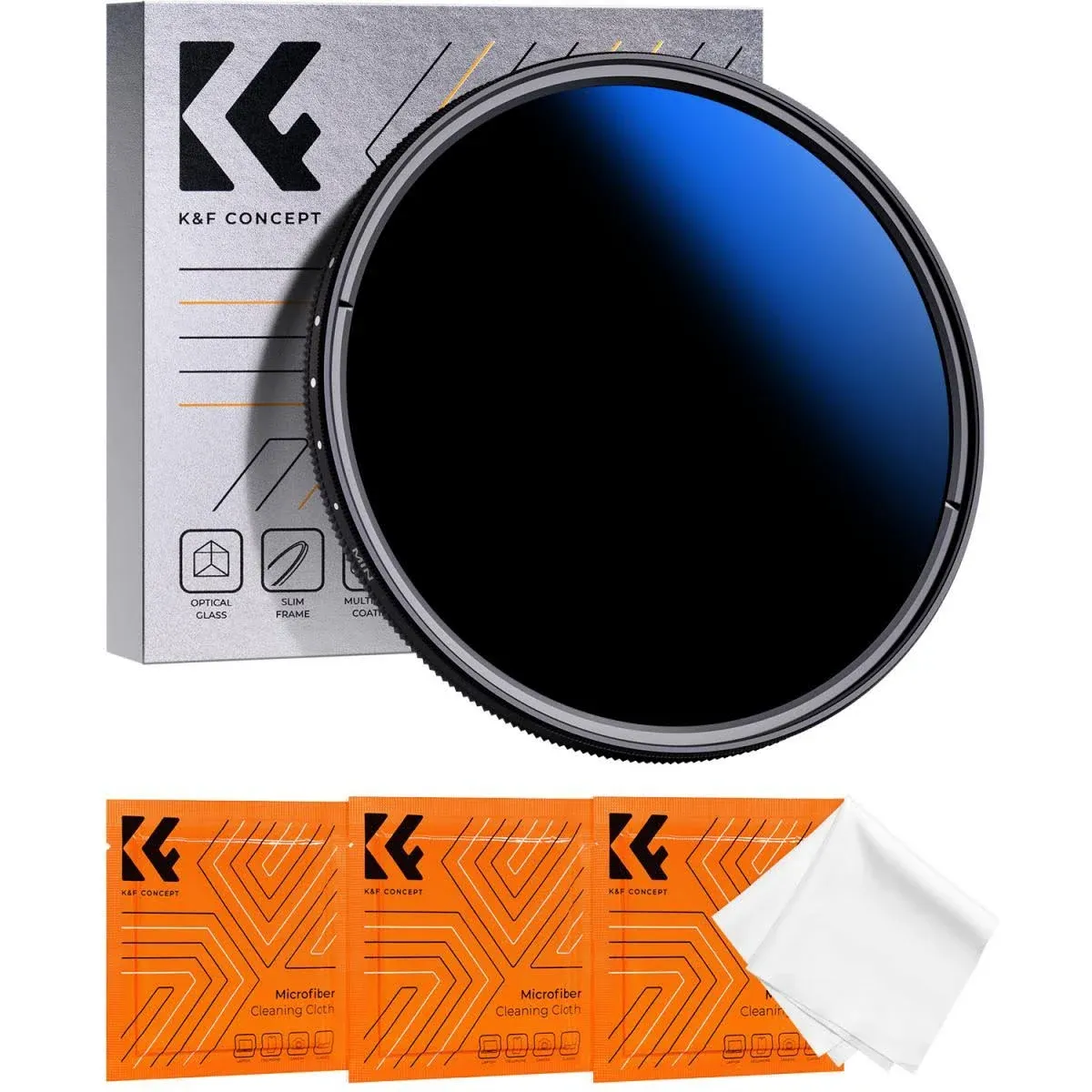 K&F Concept 82mm Variable ND2-2000 (1-11 Stops) ND Camera Lens Filter-18 Multi-Coated Adjustable Neutral Density Filter with 3 Vacuum Cleaning Cloths (K-Series)